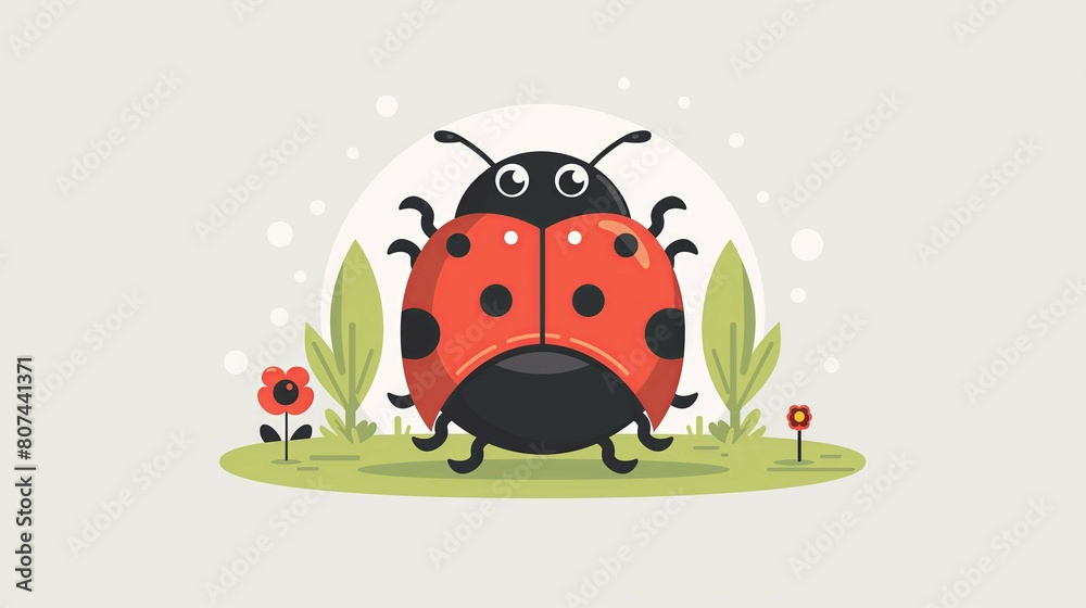 Cute smiling ladybug on a white background style cartoon. kids print or book cover, clip art style, simple design, flat colors and a pastel color palette, simple lines Cute smiling ladybug on a white background style cartoon. kids print or book cover, clip art style, simple design, flat colors and a pastel color palette, simple lines