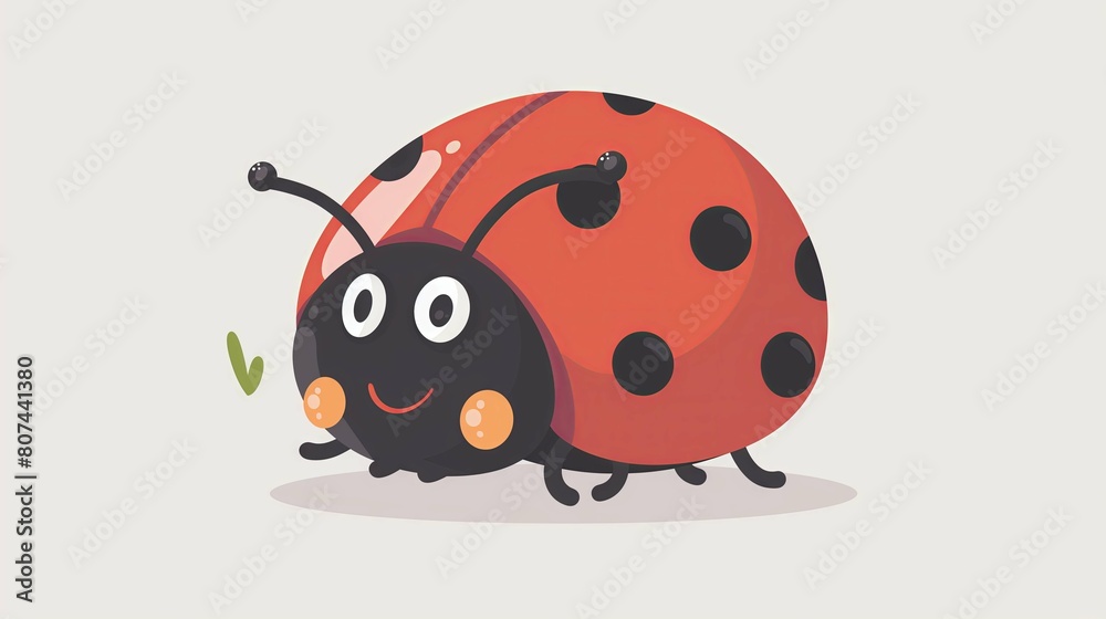 Cute smiling ladybug on a white background style cartoon. kids print or book cover, clip art style, simple design, flat colors and a pastel color palette, simple lines Cute smiling ladybug on a white background style cartoon. kids print or book cover, clip art style, simple design, flat colors and a pastel color palette, simple lines