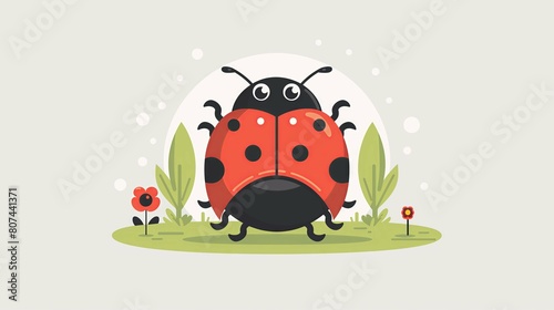 Cute smiling ladybug on a white background style cartoon. kids print or book cover  clip art style  simple design  flat colors and a pastel color palette  simple lines