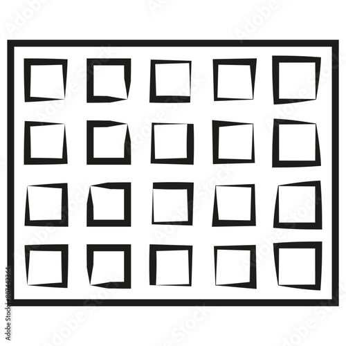 Optical illusion of twisted squares vector. Abstract geometric pattern. Black and white op art design.