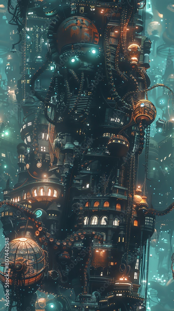 Craft a futuristic tableau of a bustling metropolis beneath the waves Craft a futuristic tableau of a bustling metropolis beneath the waves