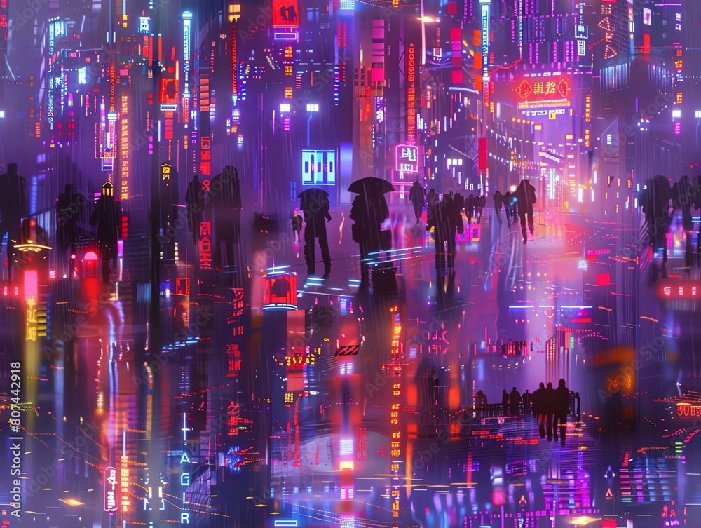 Depict a cyberpunk cityscape under neon lights Depict a cyberpunk cityscape under neon lights