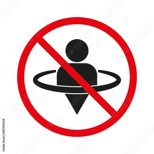 No loitering sign. Person with orbit Vector symbol. Public restriction notice. Loitering prohibition icon. photo