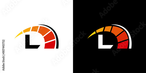Letter L racing logo, with logo speedometer for racing, workshop, automotive
