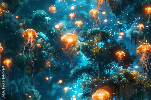 Produce a stunning digital illustration showcasing a photorealistic robot venturing into a dreamlike underwater landscape Incorporate swirling currents