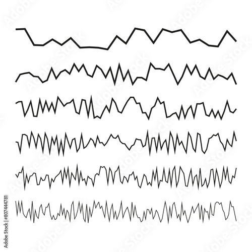 Set of seismic waves. Vector earthquake graph. Geology seismic activity illustration. Black line design.