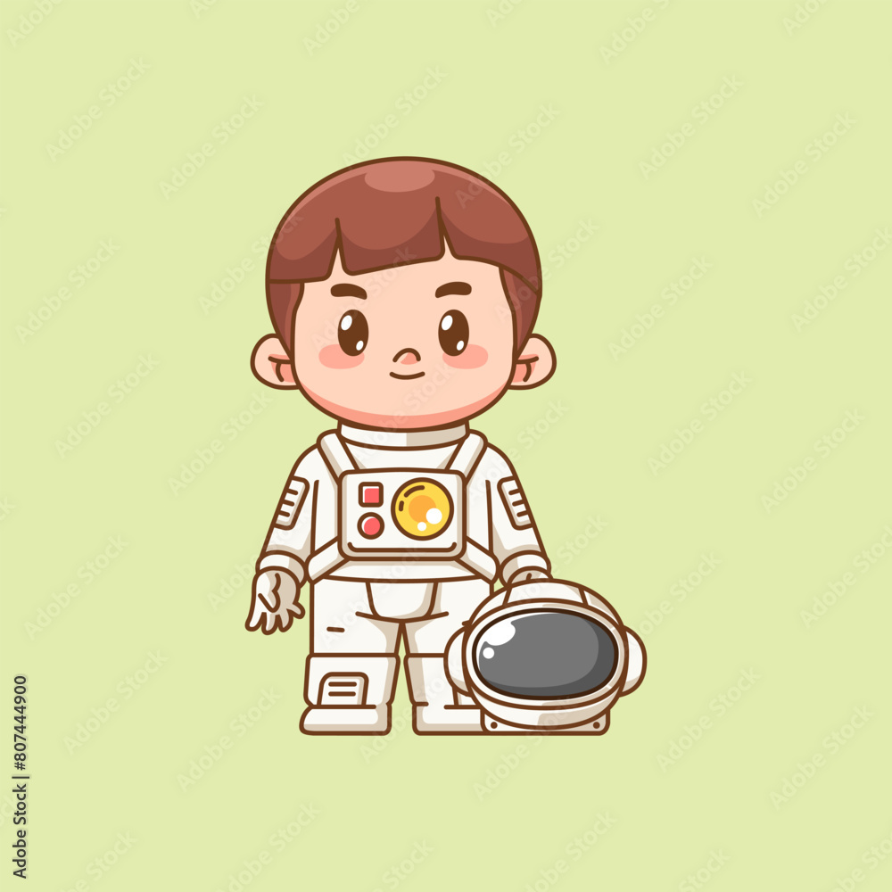 Cute astronaut boy stand kawaii chibi character mascot illustration outline style design Cute astronaut boy stand kawaii chibi character mascot illustration outline style design