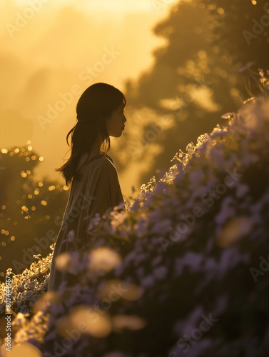 お花畑に佇む女性 © Logmotion