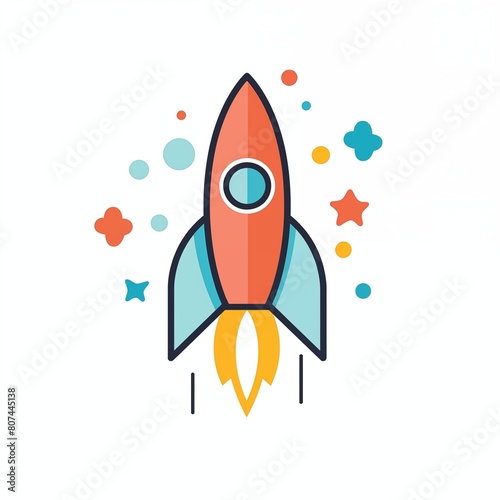 Colorful flat design vector illustration of a rocket launching into space