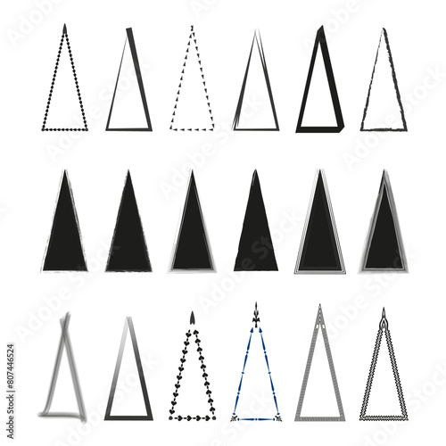 Various triangle borders collection. Vector black triangles set. Distinct shapes design. Geometric diversity.