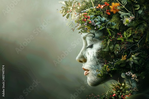 conceptual illustration of woman as mother nature copy space 169 aspect ratio digital art