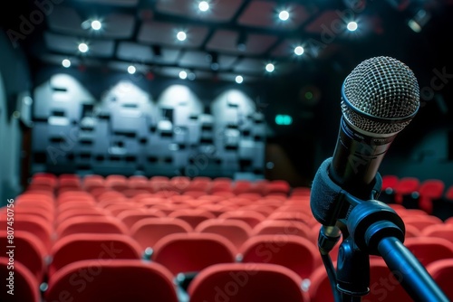 spotlight on microphone highlighting live performance in auditorium abstract photo