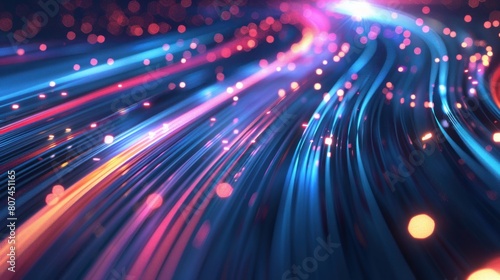 futuristic background. Fiber optic light lines, speed lines, data transmission, high-speed internet