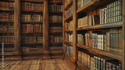 Wonderful Empty library interior design with bookshelves