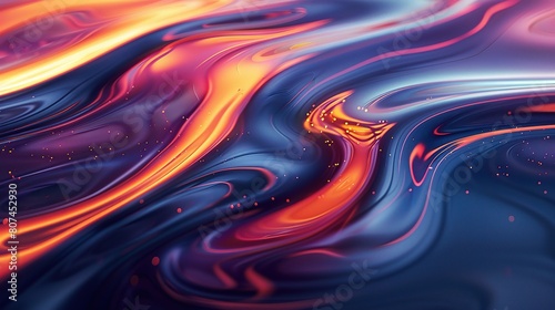 Abstract blue and red liquid art with swirling waves in soft motion