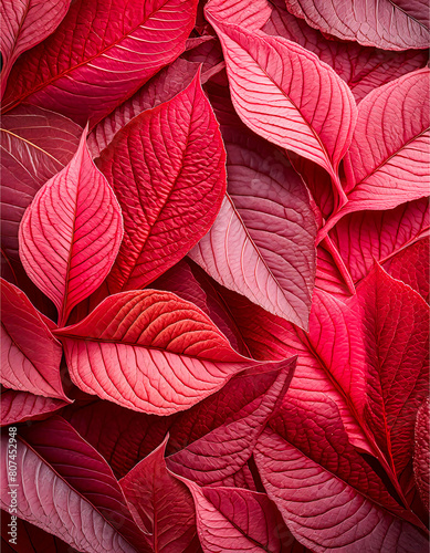 Decorative red leaves texture background, with intricate vein patterns. 