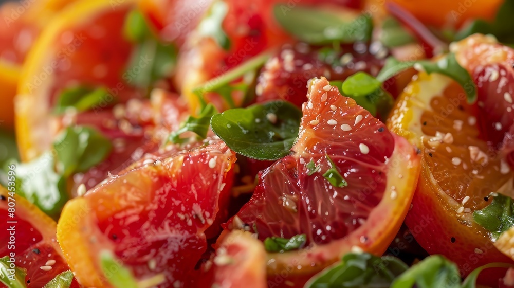 Studio-lit close-up of a fresh and tasty red blood orange salad, emphasizing the juicy citrus segments, isolated for clarity Studio-lit close-up of a fresh and tasty red blood orange salad, emphasizing the juicy citrus segments, isolated for clarity