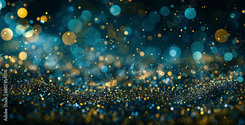 Blue gold and dust background, in the style of light navy and turquoise, confetti-like dots photo