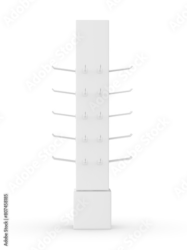 Hook peg accessory display stand, retail display stand with hook for product , display stand template. 3d illustration. photo