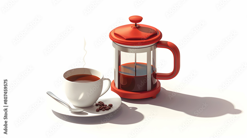 Brewing Coffee in French Press: An Individual Savoring Aroma and Flavor in Isometric 3D Scene Brewing Coffee in French Press: An Individual Savoring Aroma and Flavor in Isometric 3D Scene