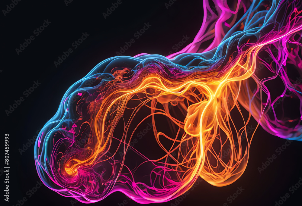 Obraz premium neon glowing organic shaped liquid smoke background