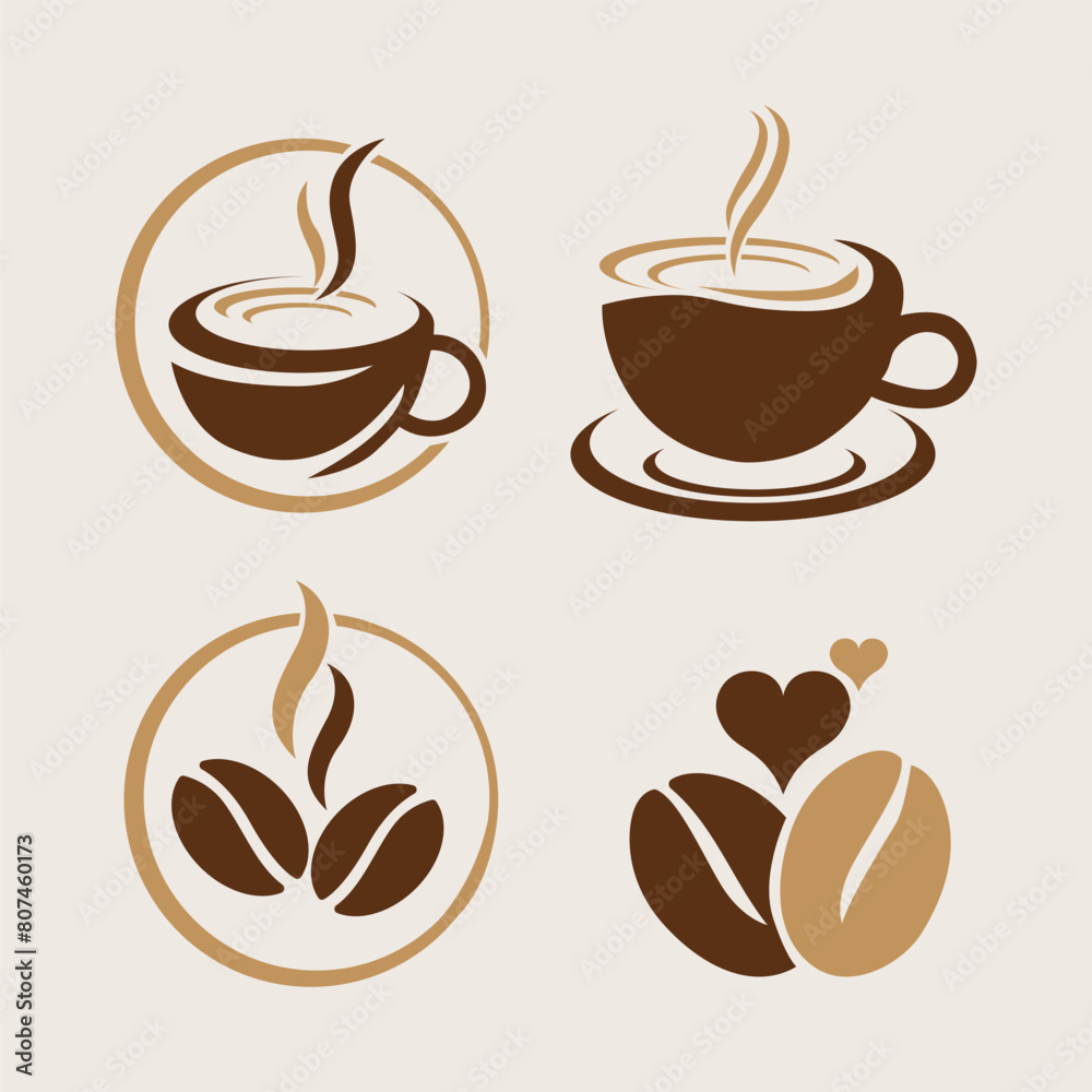 Obraz premium Coffee Cup and Beans Logo Vector Illustration