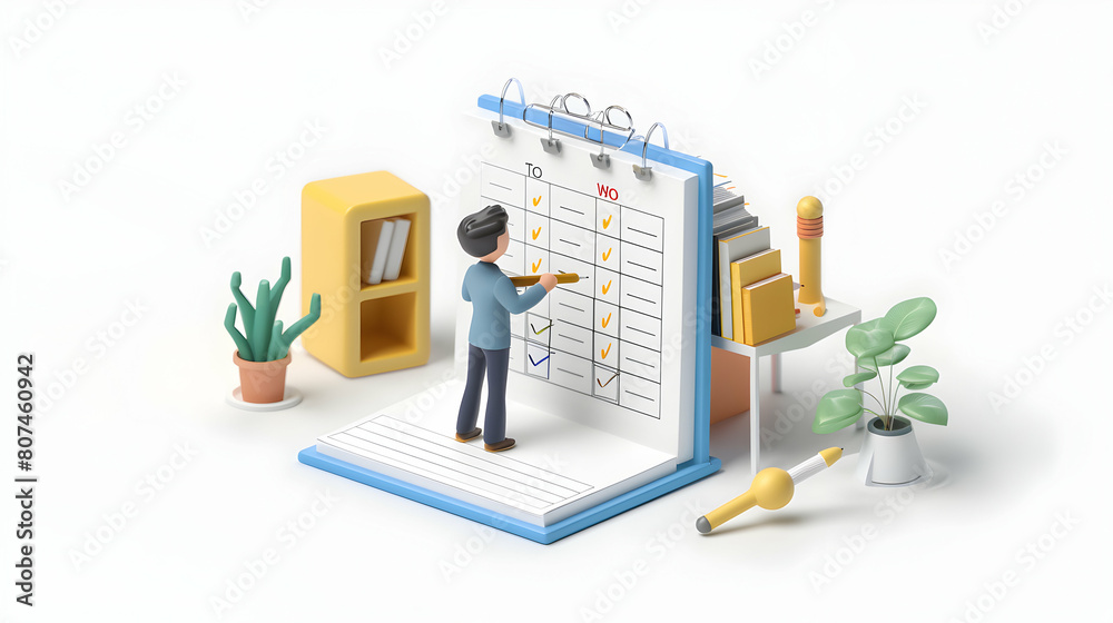 3D Flat Icon Concept: Writing Morning To-Do List for a Productive Day in Isometric Scene 3D Flat Icon Concept: Writing Morning To-Do List for a Productive Day in Isometric Scene