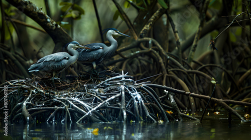 Birds Nesting Among Mangrove Roots: Emphasizing the Vital Coastal Role of Mangrove Forests for Shelter and Breeding