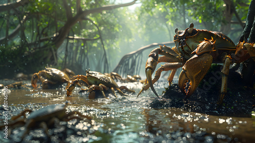Bio-diverse Mangrove Mud  Photo realistic Crabs Scuttling Captured to Emphasize Ecosystem Adaptability