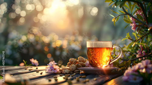 Tranquil Evening: Person Enjoying Delicious Snack and Tea for Relaxation and Comfort - Photo Realistic Concept