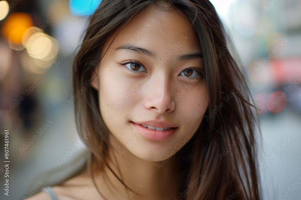 An enchanting portrait capturing a young Asian woman