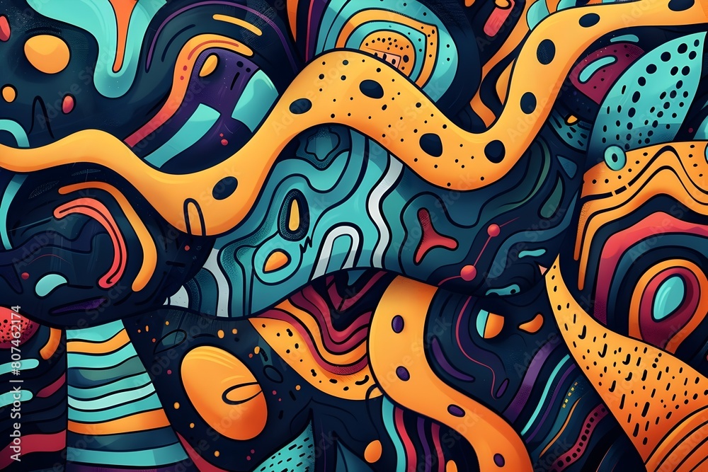 Mesmerizing Tapestry of Vibrant Abstract Shapes and Complementary Colors in Minimalist Composition