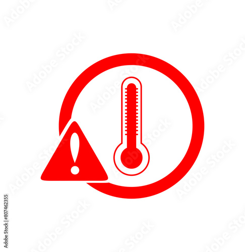 Hot temperature warning sign on red color