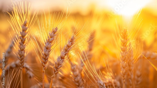 Intimate close-up of golden barley ears against a striking yellow sky  emphasizing the beauty of the countryside
