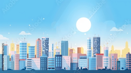 Minimalist Modern City BusinessBackdrop  Sequential Flat Buildings  Busy Streets  Clean Lines  Fresh Blue Sky  Abstract Elements Fusion