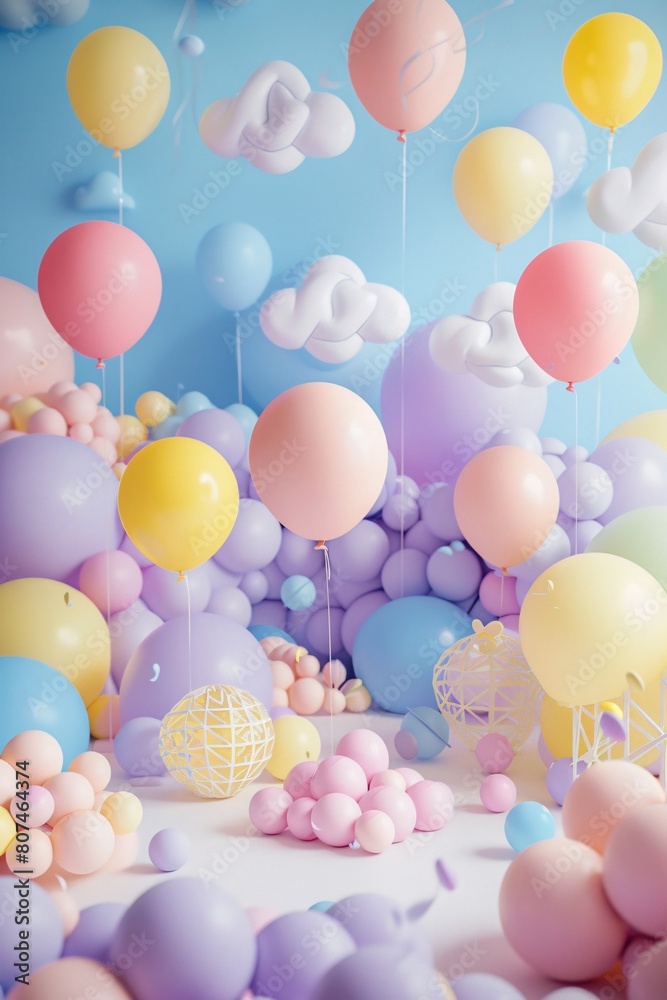 A soft pastel-themed background for children's birthday parties with gentle hues of pink, purple, yellow, and blue A soft pastel-themed background for children's birthday parties with gentle hues of pink, purple, yellow, and blue
