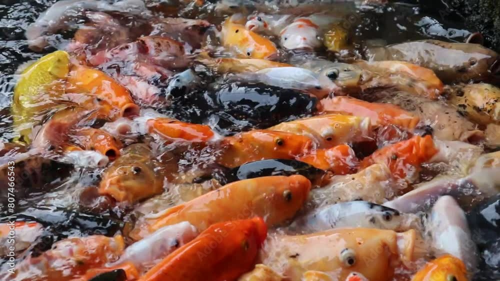 the beauty of a crowd of colorful koi fish swimming in the pond. Koi has become a kind of symbol of love and friendship. the beauty of a crowd of colorful koi fish swimming in the pond. Koi has become a kind of symbol of love and friendship.
