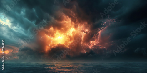 Dramatic storm clouds in the sunset sky. Sky background, nature background.