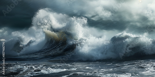 Wave in the ocean during dramatic storm