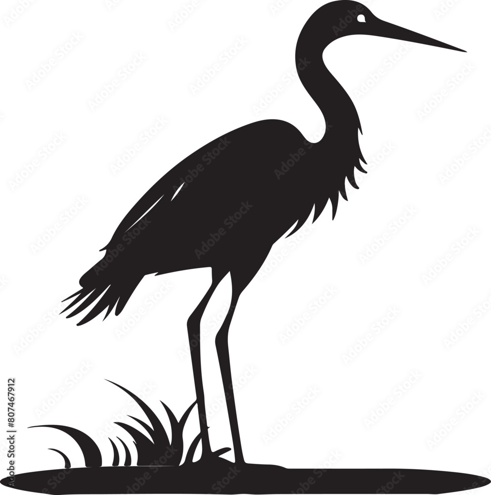 Heron Silhouette Vector Illustration White Background Heron Silhouette Vector Illustration White Background