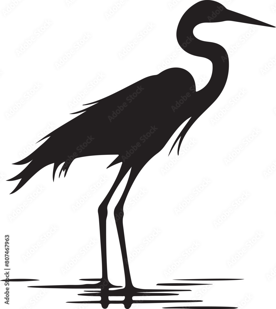 Obraz premium Heron Silhouette Vector Illustration White Background