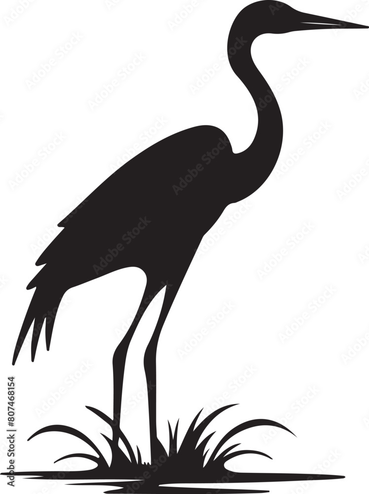 Obraz premium Heron Silhouette Vector Illustration White Background