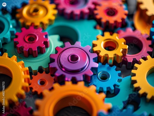 Colorful gears and cogs turning together in a symbol of innovation and creativity.
