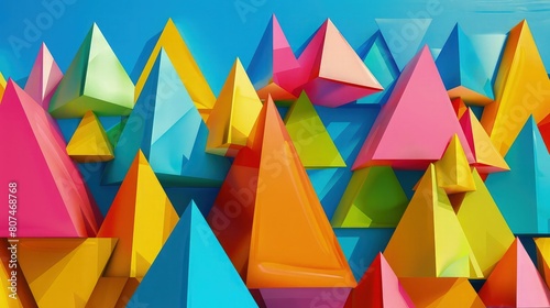 A vibrant collection of  isosceles colorful geometric shape on sky blue background   photo