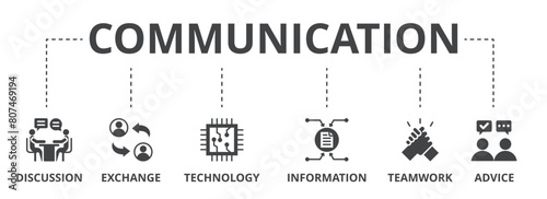 Communication concept icon illustration contain discussion, exchange, technology, information, teamwork and advice.