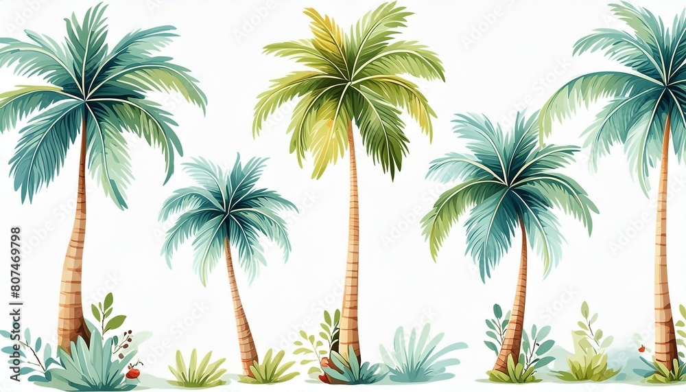 Fototapeta premium Clipart Bundle Watercolor Coconut tree, on Transparent Background