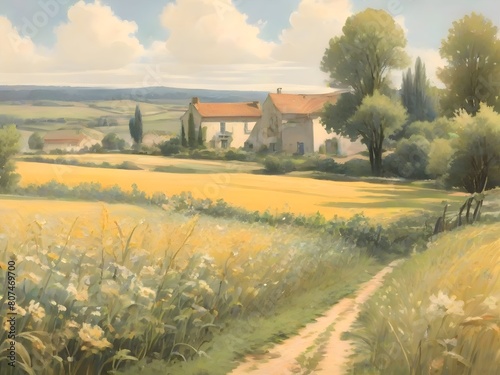 French Landscape Vintage Painting Illustration Art