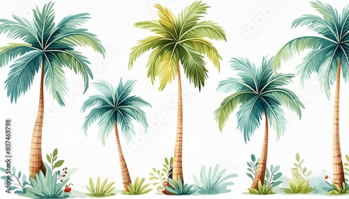 Clipart Bundle Watercolor Coconut tree  on Transparent Background