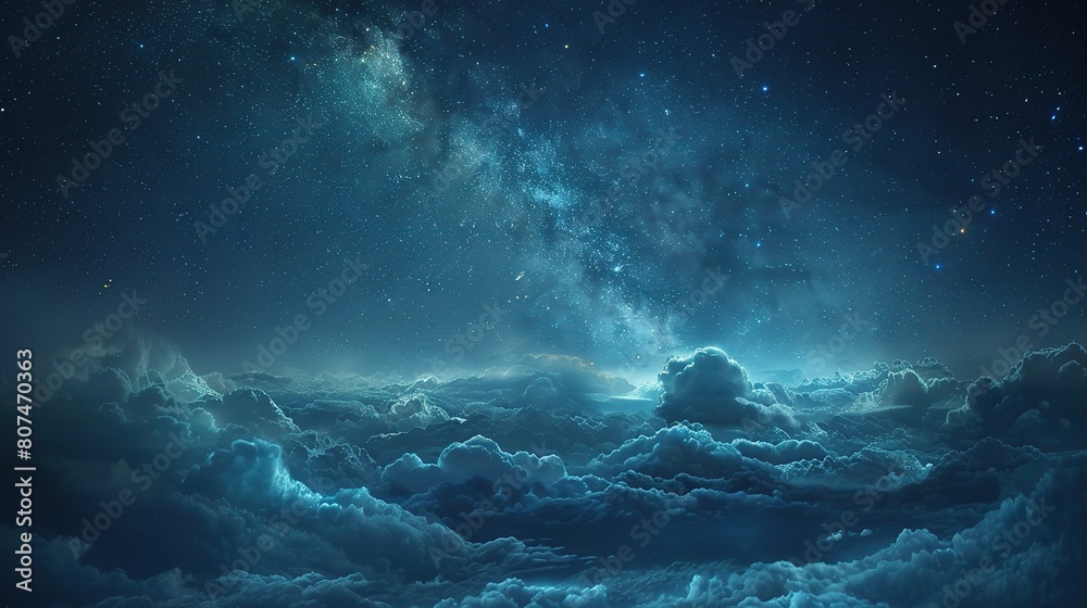 nighttime scene of fluffy clouds drifting across a star-studded sky nighttime scene of fluffy clouds drifting across a star-studded sky