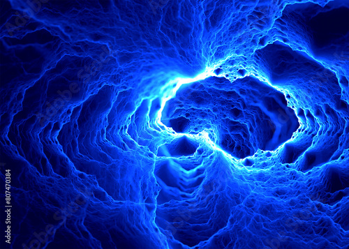 Abstract paranormal electricity lightning blue fractal art background.
